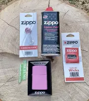 New Zippo Windproof Lighter Regular Pink Matte +zippo Fuel+zippo Flints+Wicks