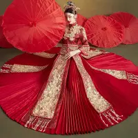 在飛比找蝦皮購物優惠-中式秀和服 訂婚 中式婚紗 結婚 百摺裙