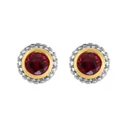18k Gold And Sterling Silver Red Garnet Stud Earrings