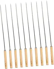 JOINPAYA 10Pcs Stainless Steel Flat Skewers Durable BBQ Barbecue Skewers with Comfortable Wood Handle for Vegetables Meat for Family Gatherings Outdoor Cooking