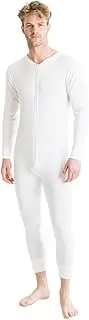 [Octave] Mens Thermal Underwear All in One Union Suit with Zipped Back Flap [Medium, White]