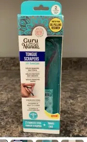 GuruNanda Stainless Steel 2pk Spoon Tongue Scrapers And Pulling Oil WTravel Case