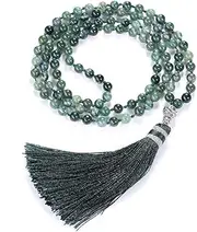 [Top Plaza] Womens 108 Mala Prayer Beads Wrap Necklace with Long Tassel Healing Crystal Stone Necklaces Yoga Meditation Reiki Quartz Jewelry
