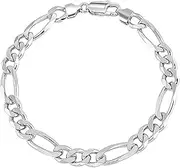 [Generic] Bracelet 925 Sterling Silver Filled Solid Men's Statement 10mm Figaro Bangle 22.5cm 9"