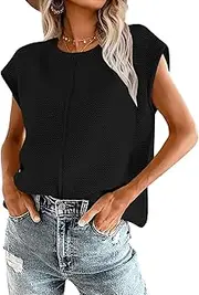 [Oyamiki] Women's Sleeveless Summer Crew Neck Sleeveless Knitted Vest Loose Rolled Hem Knitted Jumper Fashion Charming Tank Tops