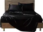 6 Pieces Black Satin Twin XL Sheet Set with 4 Pillowcases, 18'' Deep Fitted