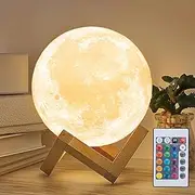 Mydethun 16 Colors Moon Lamp - Home Décor, Moon Light with Brightness Control, LED Night Light, Bedroom, Living Room, Bathroom, Women Kids Birthday Gift, Wooden Base, 5.9"