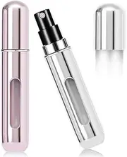 ExceLife 2 Pack 8 ml Perfume Atomisers, Travel Size Mini Portable Perfume Fragrance Empty Spray Bottle, Bottom Refill Scent Pump Case for Traveling and Outgoing, Pink & Silver (Gloss)