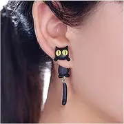 [BigNoseDeer] Cat Women Stud Earrings Jewellery,Handmade Earring for Mens Girls Kids (Black)