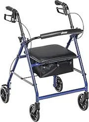 Drive Medical Aluminum Rollator Walker Fold Up and Removable Back Support, Padded Seat, 6" Wheels, Blue