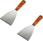 Stainless Steel Grill Scraper 2PCS, with Wooden Handle, Slant Edge, Versatile Grill Scraper Tool for Grill Dough Pancake Pizza