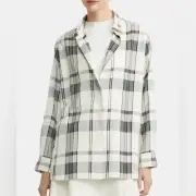 $365 Theory Fluid Plaid Button Down Shirt K0106526 Top Blouse Ivory Black Silk M