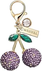 [Monnel] MC541 Crystal Big 3D Cherry Lobster Clasp Charm for Women with Velvet Bag (Purple,1 Piece)