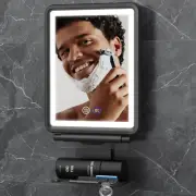 Fogless Heated Shower Mirror – Dimmable LED, Rechargeable, Razor Holder Included