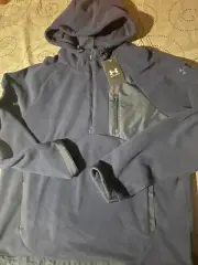 UNDER ARMOUR MICRO FLEECE #408 DARK BLUE 1/2 ZIP. HOODIE SIZE M MEN $100.00