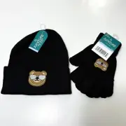 Boys Kids OS Beanie & Gloves 2 Piece Set ~ Teddy Bear w/ Sunglasses ~ Very Cute