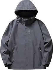 [Cambkatl] Mens Windproof Jacket Waterproof Lightweight Mountain Sport Jacket Thin Hooded Windbreaker Raincoat, 01 Gray, Large