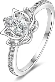 [TIGER RIDER] Sterling Silver Lotus Ring for Women Cubic Zircon Lotus Flower Rings Yoga Ring Lotus Jewelry Birthday Mothers Day Gifts for Mom Men