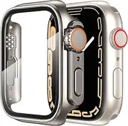 Apple Watch Screen Protector Case Series SE 2nd SE 6 5 4 44mm, iWatch Protective Face Cover Look Like Ultra with Tempered Glass Film for Women Men (for 44mm Only,Titanium)
