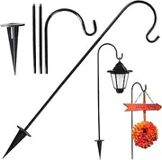 Shepherds Hooks for Outdoor 6x29 Inch Shepherds Hook with Spiky Cone Base Waterproof Reusable Hanging Plant Holder for Flower Pots Solar Lights Black Lantern Stand Hanging Plant Holder Plant Hanger H