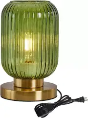 Glass Table Lamps Mid Century Modern Globe, Dimmable Green Glass Table Lamp for