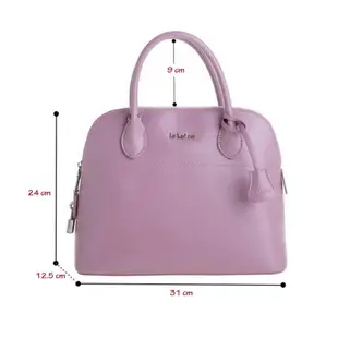 【le Lufon】粉紅色荔枝紋皮革小鎖扣貝殼包(M) 兩用手提包 /側背包 /斜背包（粉紅／淺藍二色）