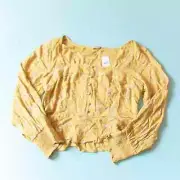 NWT American Eagle Yellow Floral Button Front Balloon Sleeve Peasant Top Size M