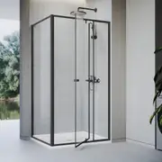 ELEGANT 900x1900mm Shower Screen Bathroom Matte Black Aluminum Frame Glass Door with 900x1900mm Side Panel