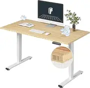 [FLEXISPOT] Pro Bamboo 3 Stages Dual Motor Electric Standing Desk 140x70 cm Whole-Piece Desk Board Height Adjustable Desk Electric Sit Stand Up Desk Modern Desk (White Frame + Bamboo Desktop)