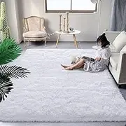 Fluffy Rug Indoor Plush Soft Carpet for Living Room Anti-Skid Durable Area Rug for Girls Bedroom Kids Room Carpets,White,153X244cm