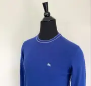 New ETRO Men's Sweater L size Crew Neck Pullover Royal Blue Wool Knit Jumper