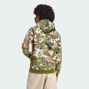 【adidas 愛迪達】上衣 男款 長袖上衣 帽T 運動 三葉草 CAMO HOODIE 綠 IS0209