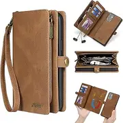 [Yidai-Silu] Galaxy A13 Flip Wallet Case 【2 in 1 Purse, Detachable】 Magnetic Closure Zipper Case Wristband Card Holder Kickstand Folio Phone Cover for Samsung Galaxy A13 6,6" - Brown