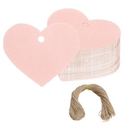 100Pcs Gift Tags with String Heart Shaped Blank Paper Tags Light Pink