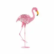 GARDEN DECOR LEANING SOLAR FLAMINGO METAL STATUE YARD ART