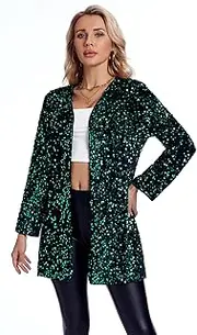 [THANKPEARL] Women's Sequin Jacket Long Sleeve Open Front Blazer Glitter Sparkly Coat Party Casual Cardigan