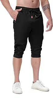 [FIRSTGYM] Mens Casual Jogger Pants 3/4 Joggers Tapered Fit Workout Gym Training Sweatpants