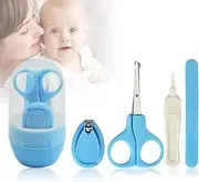 Transparent Lid Baby Nail Kit, 4-in-1 Baby Nail Care Set, with Baby Nail Clippers,Scissor,Nail File&Tweezer,Baby Nail Care Kit for Newborn,Infant or Toddler (Blue)