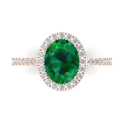 2.86 Oval Halo Emerald Promise Bridal Wedding Engagement Ring 14k Rose Real Gold