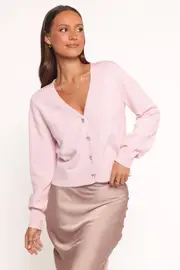 [PUP14] Josey Bow Button Cardigan - Light Pink S light pink