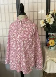Talbots Wom Petite L Tropical Starfish Design Cotton Button BLOUSE