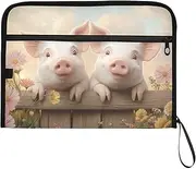 YMXFXP Cute Pigs Fence Expandable Filing Folder, 13-Pocket Funny Cute Design with Sticky Labels, A4 Letter Size Document Organizer for Office, School, Boys, Girls