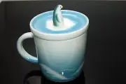 Porcelain Tea Coffee Cup Milk Mug with Penguin Cover Ocean Blue 280ml
