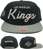Mitchell & Ness Los Angeles Kings Vintage NHL Team Retro Script Black Gray Snapback Hat Cap, Black, One Size