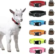 6 Set of Reflective Goat Collars with Bells, Anti-Lost Grazing Goat Supplies, Adjustable Nylon Collar with Loud Bronze Bell for Small Farm Animal Goat Sheep Horse Cow Accessories. (6 Bells 6 Collars)