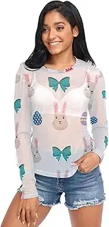 [RPLIFE] Playful Rabbits Long Sleeve Mesh Top, Printed Mesh Top S-XXL