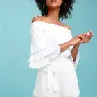 Lulu's Romper Small Santa Ana White Off-the-Shoulder Flounce Sleeve