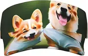 [Ghjkfbf] Wearing Clothes Corgi Dogs Print Sunscreen Visor Hats for Women Men Adjustable Empty Top Beach Cap Hat Adults Outdoor Sports Black, Black, One Size