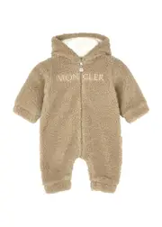 Moncler Kids Tutina Logo-embroidered Fleece Babygrow (1-6 Months) - Beige 6 months