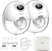Breast Pump Hands Free EB50D, Wearable Breast Pump of Baby Mouth Double-Sealed Flange with 4 Modes & 36 Levels, Electric Breast Pump Portable - Memory Function, 27mm 24mm 19mm Flanges, 10-piece Set, gray